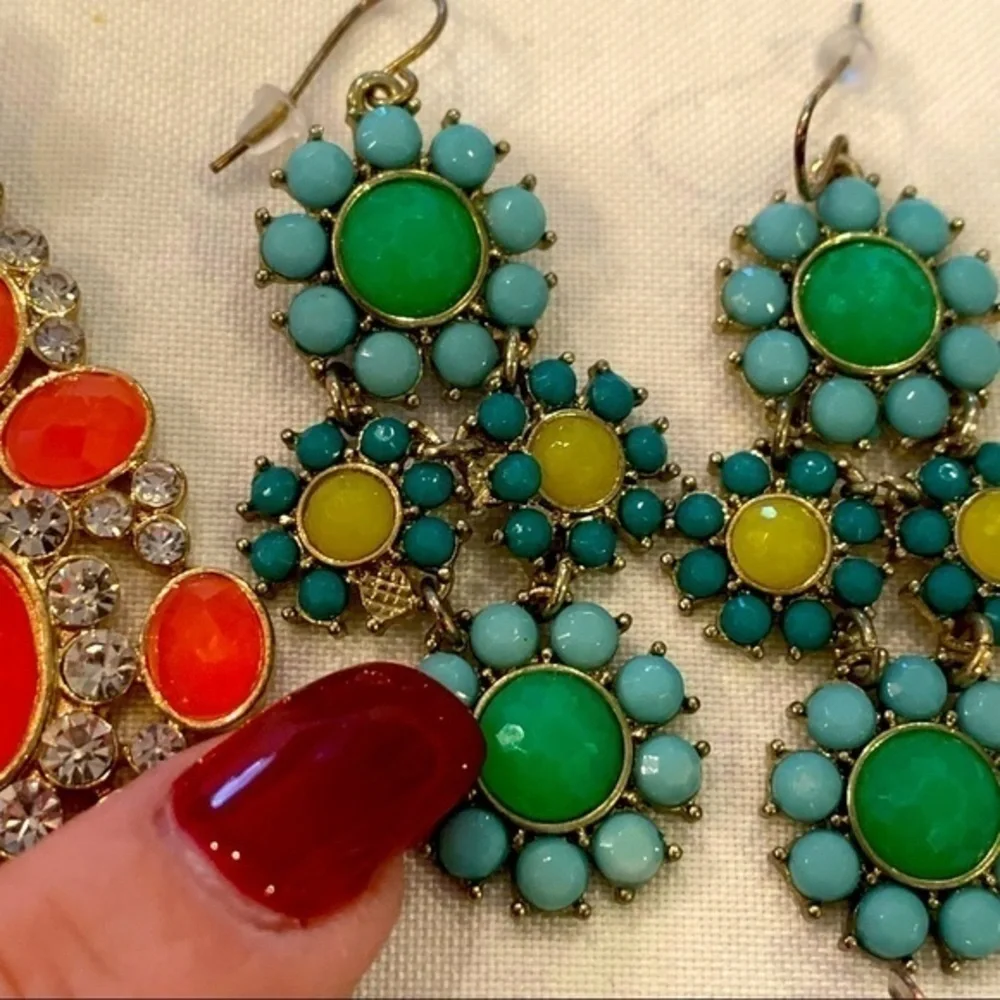 4 pair bling bright seed bead tassel large colorful bold statement earrings
